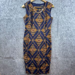 EnFocus Studio Dress Womens 8 Blue Orange Chain Link Maximalist‎ Luxe Necklace